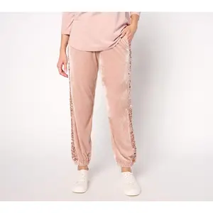 LOGO Lavish by Lori Goldstein Regular Velvet & Sequin Joggers