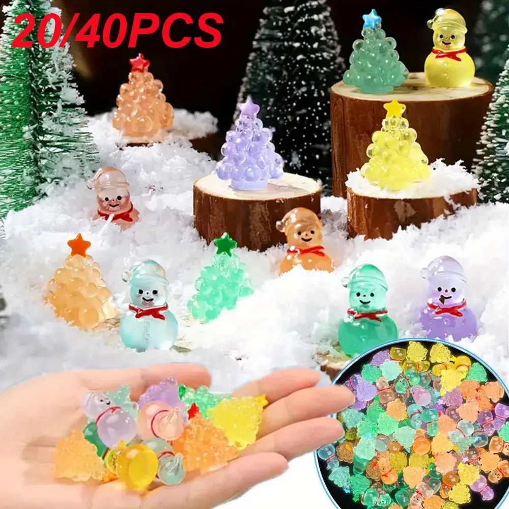 Night Glow Christmas Tree & Snowman Set, Mini Resin Figures, DIY Landscape Party Decor, Home Decor Ornaments, Ideal Xmas Gift, Christmas Decorations, 20-40 Pieces