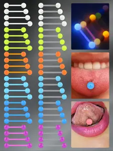 48Pcs  Glow in the Dark Tongue Rings for Women & Men, 14 Gauge Stainless Steel & Plastic Barbell, 12-18mm Colorful Tongue Piercing Jewelry Body Piercing Accessories Body Piercings Set