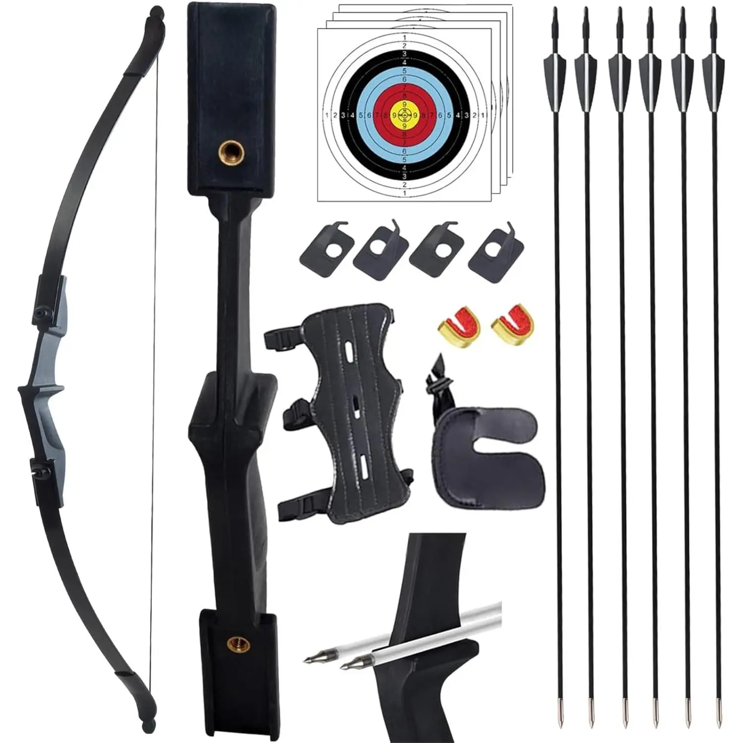 Ambidextrous Takedown Recurve Bow and Arrow Set - 20Lb 30Lb/40lb, 53" Length, Youth/Adults, 14-Strand TPU Plastic Arrows, 0.8kg Beginner Archery Kit for Outdoor Target Practice & Training