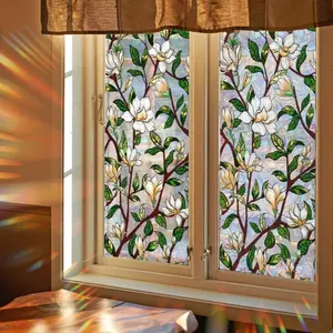 Floral Pattern Static Cling Window Sticker, Dual-Sided Visible Decorative Peony Flower Design Decal for Home Decoration, Wall Art Home Decor Supplies