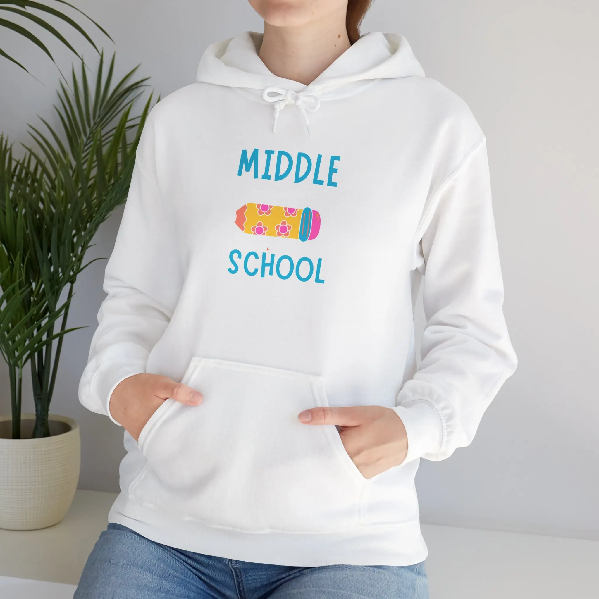Middle School Pencil Hoodie Gifted | Cute School Supplies Graphic | Cozy Comfortable Pullover | Teen Warm Apparel with Pockets | Long sleeve | Female Girl Top | Everyday Gift