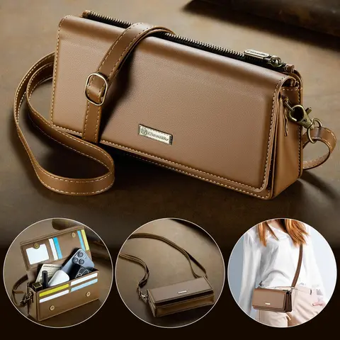 Multi-functional Phone Wallet, Large Capacity Phone Case with RFID Shielding & Removable Wrist Strap, Magnetic Closure Phone Case for iPhone & Samsung Galaxy