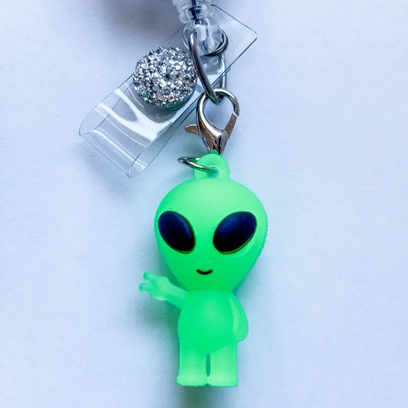 Glow-in-the-Dark Alien Charm with Secure Clip Zipper Backpack Shoe Charm for Easy Attachment