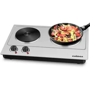 CUSIMAX 1800W Portable Induction Cooktop 2 Burner Electric Cooktop for Dorms & Campers Stainless Steel Body Dual Hot Plate Countertop Burner Safe Durable Cooking Stove electric stove Double hot plate Cast-Iron Single gestove Range Thermostatic Control