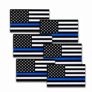 6pcs Reflective US Flag Stickers, Thin Blue Line American Flag Decal Car Laptop Bumer Sticker 5"x3" Vinyl, Support USA Police and Law Enforcement Officers thin blue line flag decal