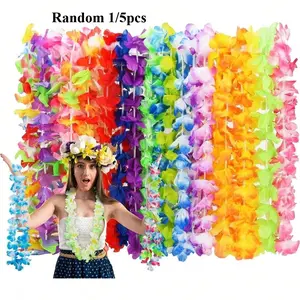 1/5/10pcs Vibrant Hawaiian Flower Lei Necklace,Colorful Garland with Tropical Flowers,For Beach Party,Weddings and Tropical Themed Events, Party Decor