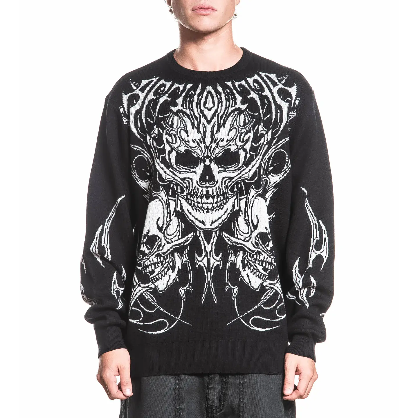 Affliction Men's Crew Neck Long-Sleeve Pullover Sweater - Primitive Theory, Acrylic-Cotton Blend, Casual Sweatshirts, All Seasons Menswear Top, Cold Wash Compatible