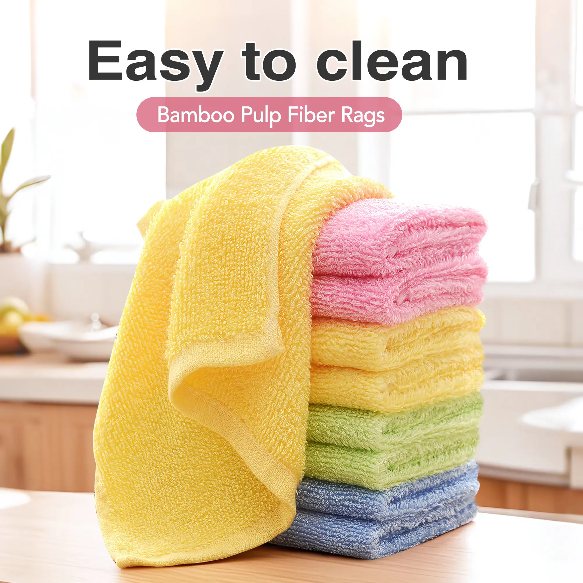 10-Count Bamboo Pulp Fiber Microfiber Cleaning Towels - Soft, Absorbent, Reusable, Skin-Friendly Assortment Pack, Multifunctional Easy-to-Clean Wipe All-Purpose Cloths for Kitchen, Car