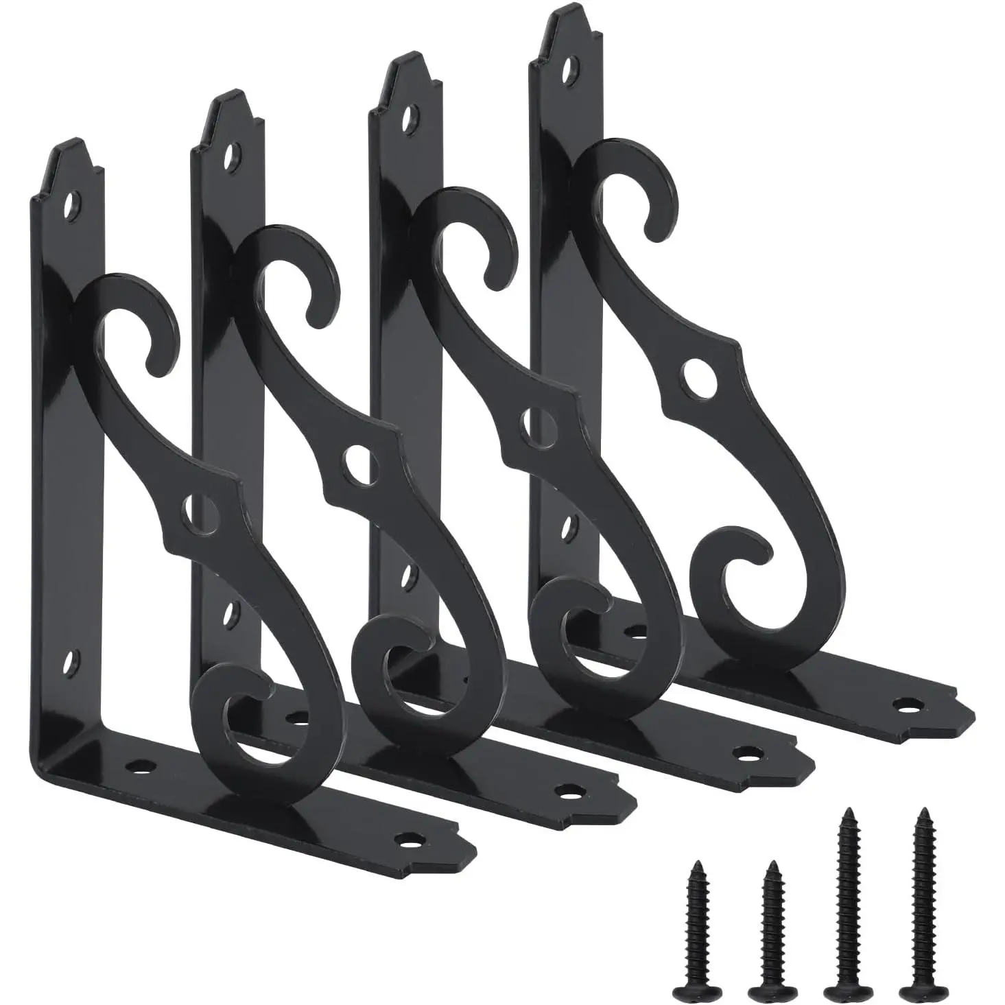 Decorative Shelf Brackets 5x3-1/2 in Wall Mounted Floating Shelf Bracket L Heavy Duty Support Corner Brace Joint Right Angle Bracket for DIY Open Shelving with Screws Black 4 count
