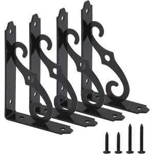 Decorative Shelf Brackets 5x3-1/2 in Wall Mounted Floating Shelf Bracket L Heavy Duty Support Corner Brace Joint Right Angle Bracket for DIY Open Shelving with Screws Black 4 count