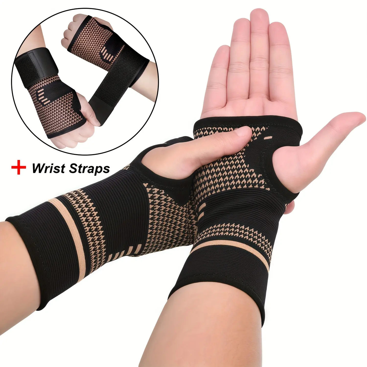 2-Pack Copper Fiber Wrist Brace Gloves, Adjustable Compression Hand Braces for Men and Women with Breathable Mesh and Secure Straps, Ideal Hand and Wrist Support Wraps and Sports Wristbands