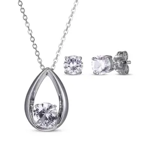 Silver and White Sapphire Necklace with Pendant and Chain, Elegant Design, Coordinating Earring Set