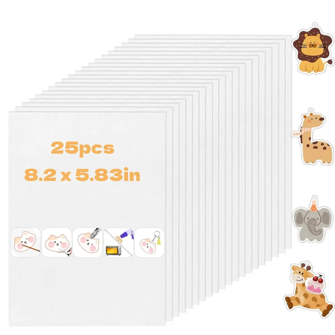 25 Sheets Shrink Plastic Film Kit, 8.27 X 5.83 Inches, DIY Shrink Art Craft Set, Ideal for Bracelets Keychains, Suitable for Adults and Teens, Art Craft Kits, Artist Supplies