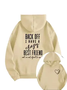 Made In USA Womens Bestie BFF Hoodie, Double Sided Print Kangaroo Pocket Pullover, Soft Plush Long Sleeve Sweatshirt, Autumn Winter Casual Daily Wear Gift For Friends