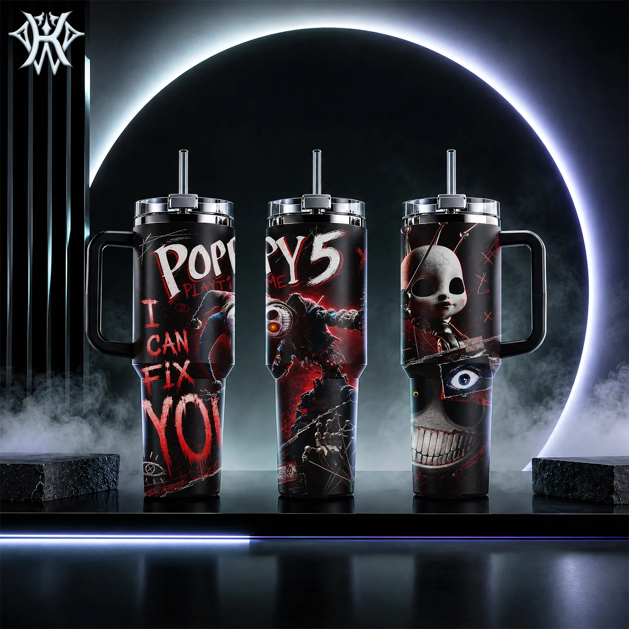 Poppy Playtime Poppy 5 40oz Tumbler with Handle and 20oz Skinny Mug, I Can Fix You Horror Game Merch, Insulated Stainless Steel Travel Cup, Gift for Gamer Fans, Leakproof Water Bottle with Straw