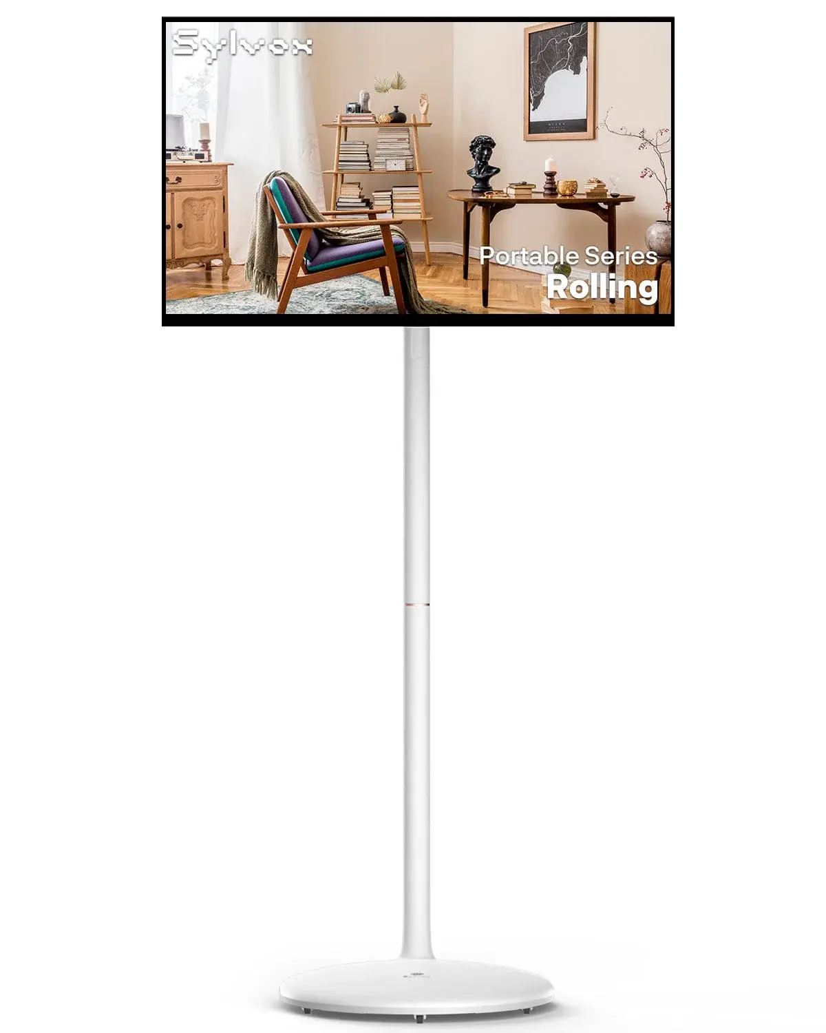 SYLVOX 27"/32" Rolling TV, Large Tablet on Wheel, 1080p TouchScreen, 10000mAh Battery (4–5H), Android 14, 8GB RAM+128GB, Voice Remote, Dual 10W speakers, Full Swivel, White