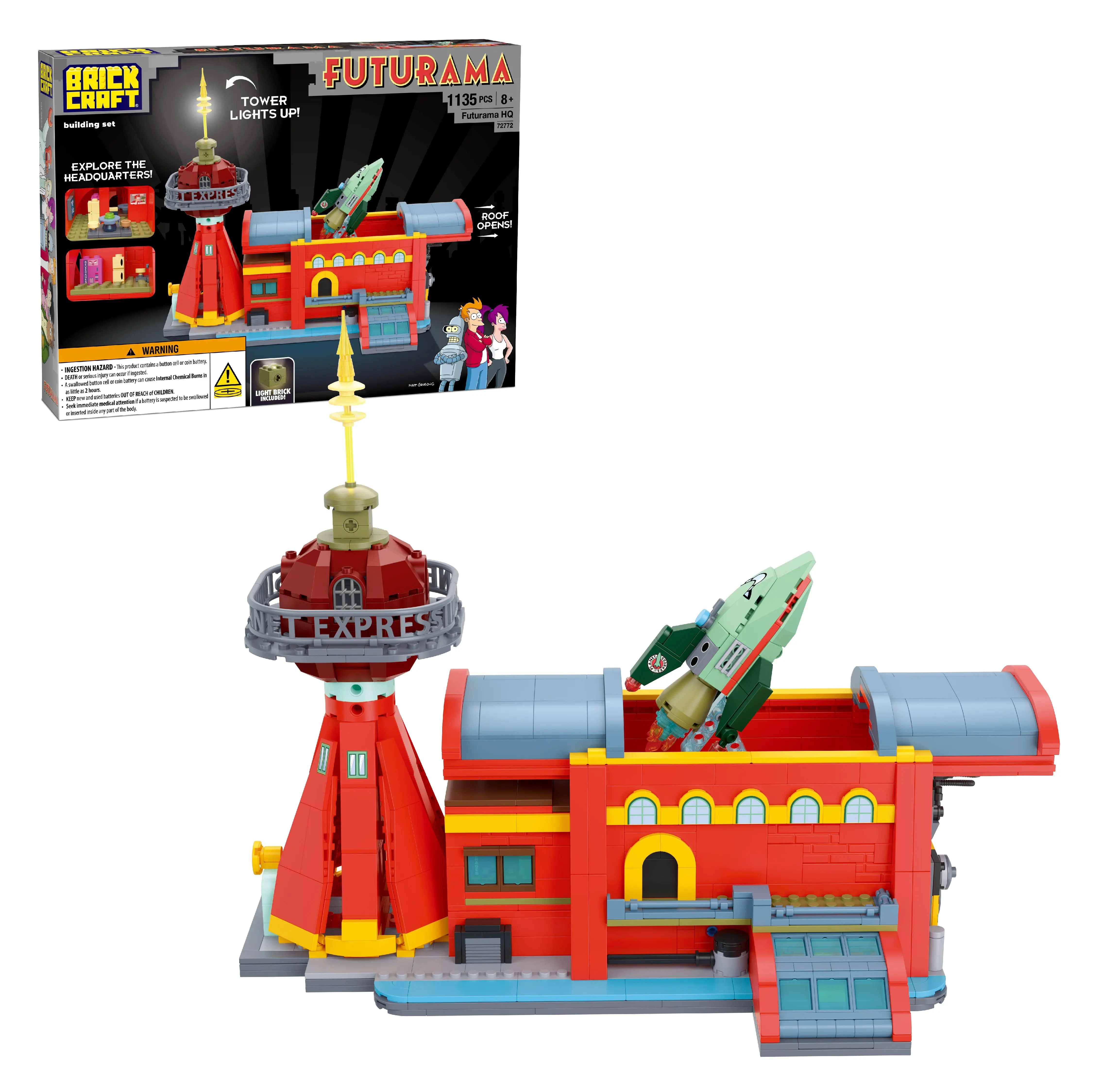 Brickcraft Futurama Planet Express Headquarters Building Set, 1135-Piece Collectible Model Kit for Adults & Teens 8+