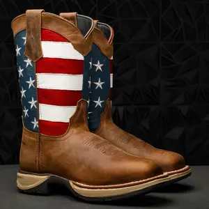 Distressed Brown USA Flag Leather Work Boots- Composite Toe