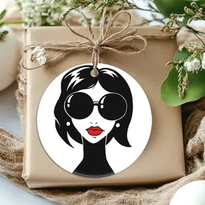 Christmas Ornaments Lv Sunglass On Women Woman With Sunglasses Fashion Trendy Stylish Portrait Lady Circle Family Decor Gift For Friends