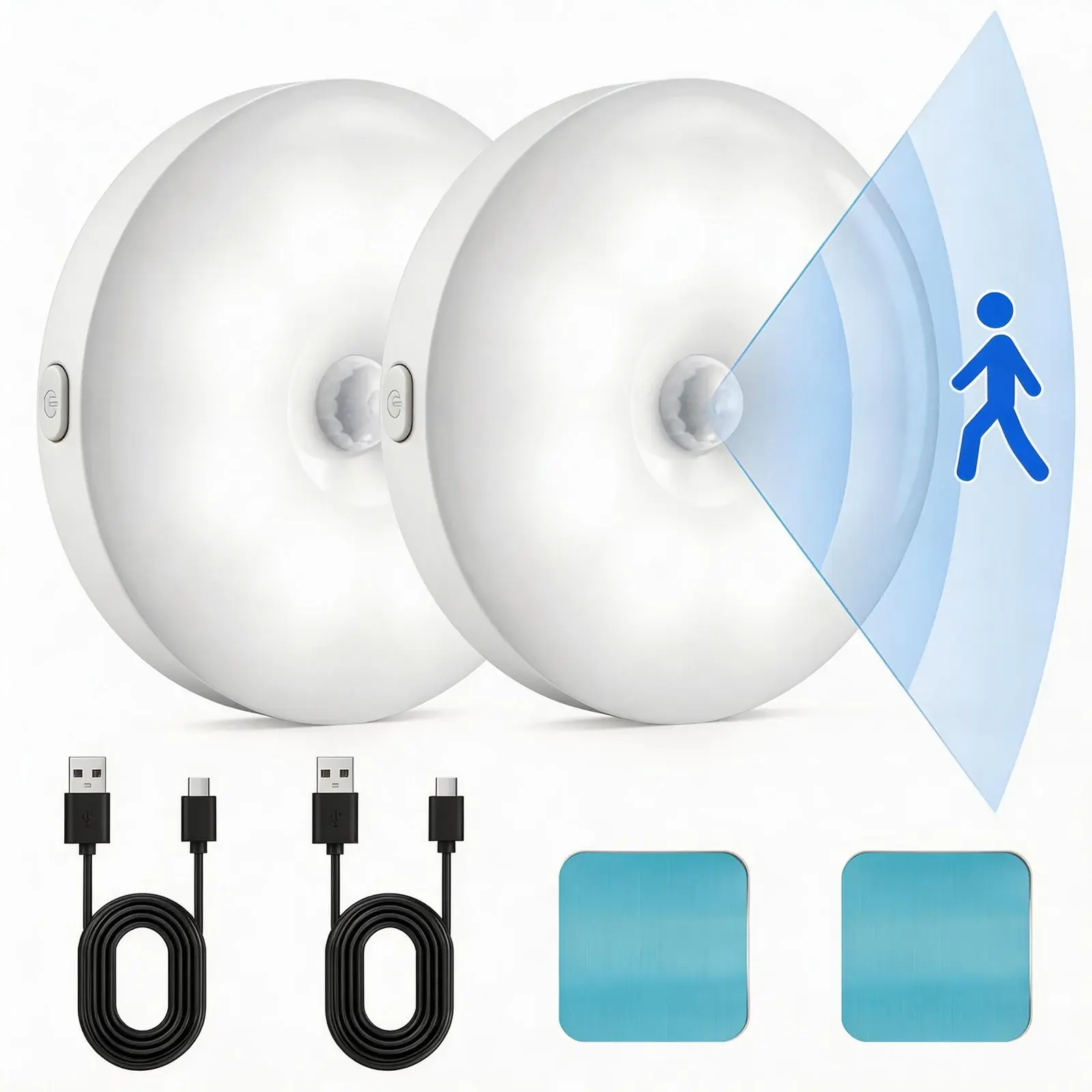 GLVSAE Motion Sensor Lights Indoor, stick on LED Puck Lights, Rechargeable  Wardrobe Light, Cool White Light, 3 Operating Modes, Adjustable Brightness For Bedroom, Closet, Under Cabinet, Stairs