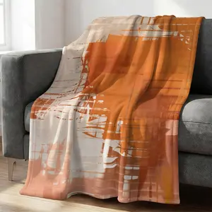 Orange Abstract Brush Stroke Throw Blanket, Modern Art Flannel Blanket, Ultra Soft Warm Blanket, Boho Aesthetic Gift Blanket for Bedroom, Sofa & Dorm, Flannel Throw Blankets