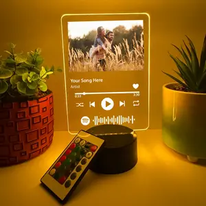 Custom LED Photo Song Frame, Personalized Music Plaque with Picture & Spotify Code, Multi-Color Light Up Acrylic Display, Desk, Room, Gift Décor, Gift for Boyfriend, Girlfriend, Him, Her, Kid Friendly, Birthday, Anniversary, Christmas, Wedding, Favorite