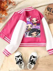 Girls Short Baseball Coat, Casual Sports School Uniform, Halloween Christmas Design, Elastic Fabric, Fall Winter Outerwear, Casual Cute Outerwear