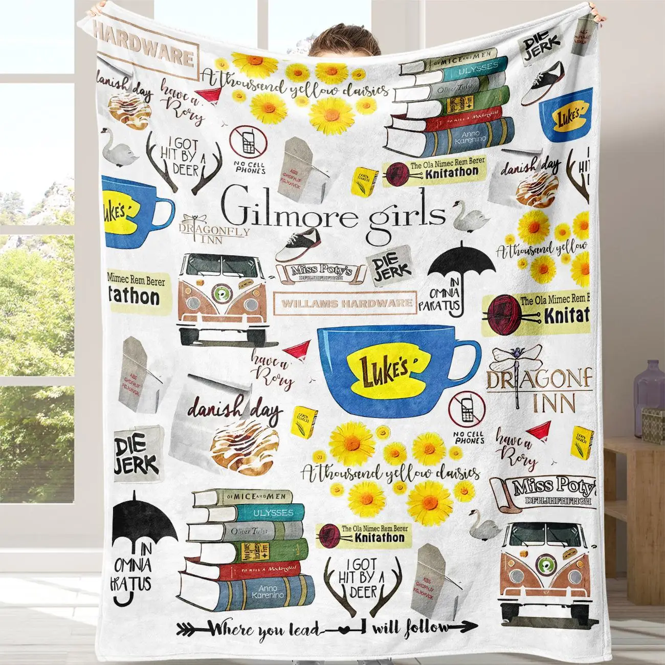 Cartoon Pattern Flannel Blanket with Storage Bag, 1 Count Soft Comfortable Air-conditioned Room Throw, Warm Nap Blanket for Home & Office & Travel