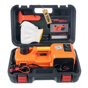 5-Ton Electric Hydraulic Jack with LED & Air Pump Portable Wrench Set for Car Repair Home Use Compatible with Various Vehicles Gloves Storage Box Emergency Air Pump
