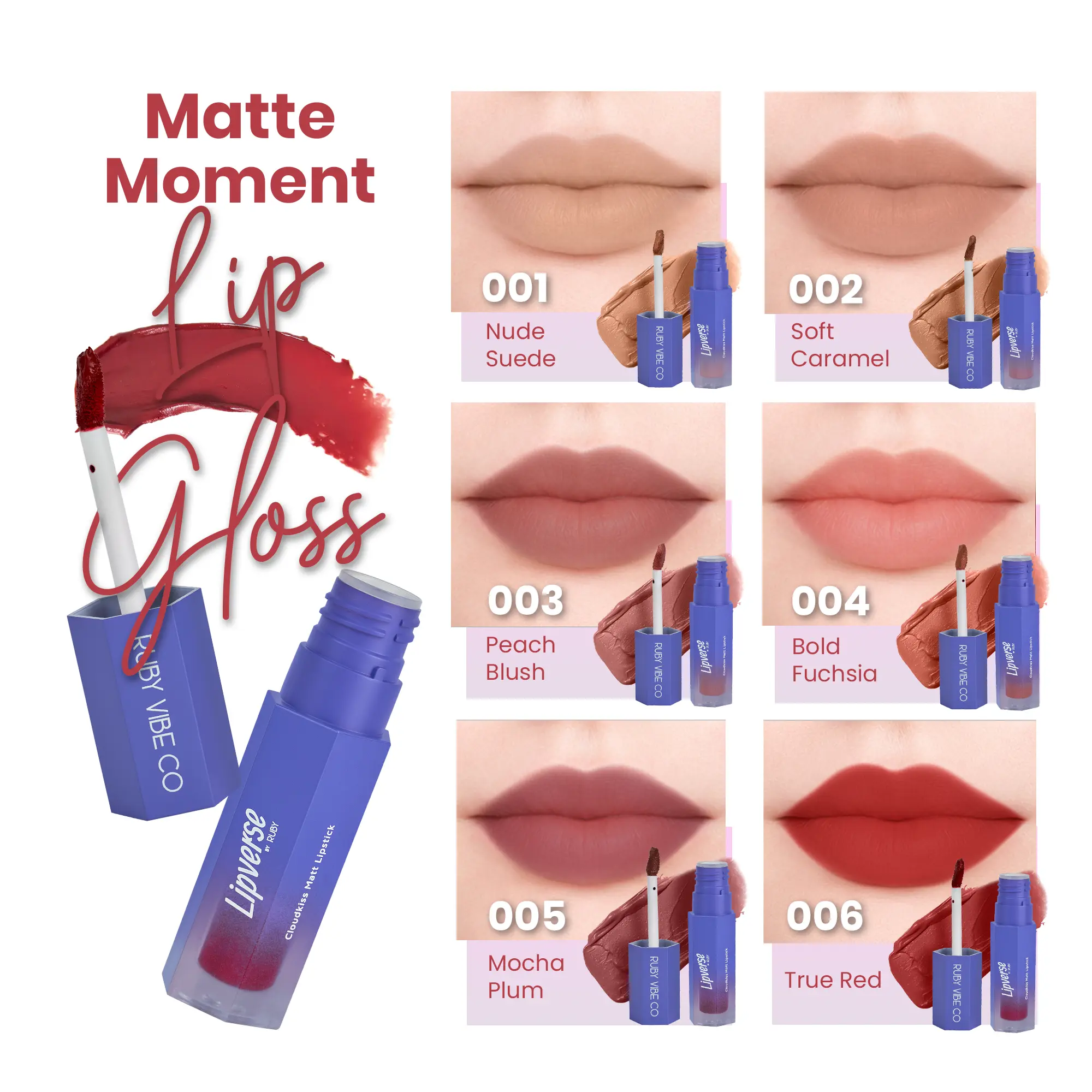 RUBY VIBE CO Matte Liquid Lipstick, Soft Matte Lip Color, Long Wear Lipstick for Women, Buildable Lightweight Formula, Red Matte Lipstick, Burgundy Lipstick, Dark Red Lipstick, Smooth Comfortable Finish