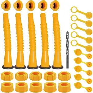 Gas Can Spout Cap Replacement Kit for 1/2/5/10 Gallon Gas Cans, 5 Kit Yellow, Ideal for Refilling Cars Motorcycles Boats Lawnmowers and More