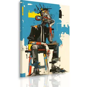 Abstract Street Wall Art Graffiti Style Thoughtful Character Painting Poster Modern Art Design Colorful Modern Canvas Printing Art Living Room Bedroom Office Urban Contemporary Art Wall Decoration 30X40cm Framed