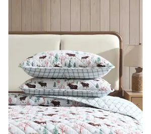 Eddie Bauer Mountain Moose Grey Flannel F/Q Quilt Set