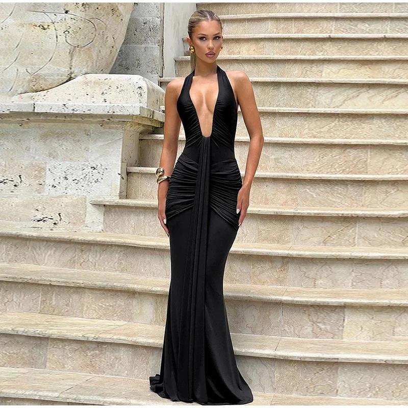Women's Backless Bodycon Dress, Elegant Solid Color Sleeveless Dress, Ladies Summer Clothes, Elegant Evening Gown
