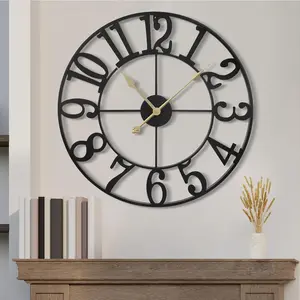 Wall Clock 32 Inch Round Large Indoor Wall Clocks  Operated Silent Non Ticking, Farmhouse  Decorative Analog Metal Clock for Living Room, Kitchen, Bedroom Decor