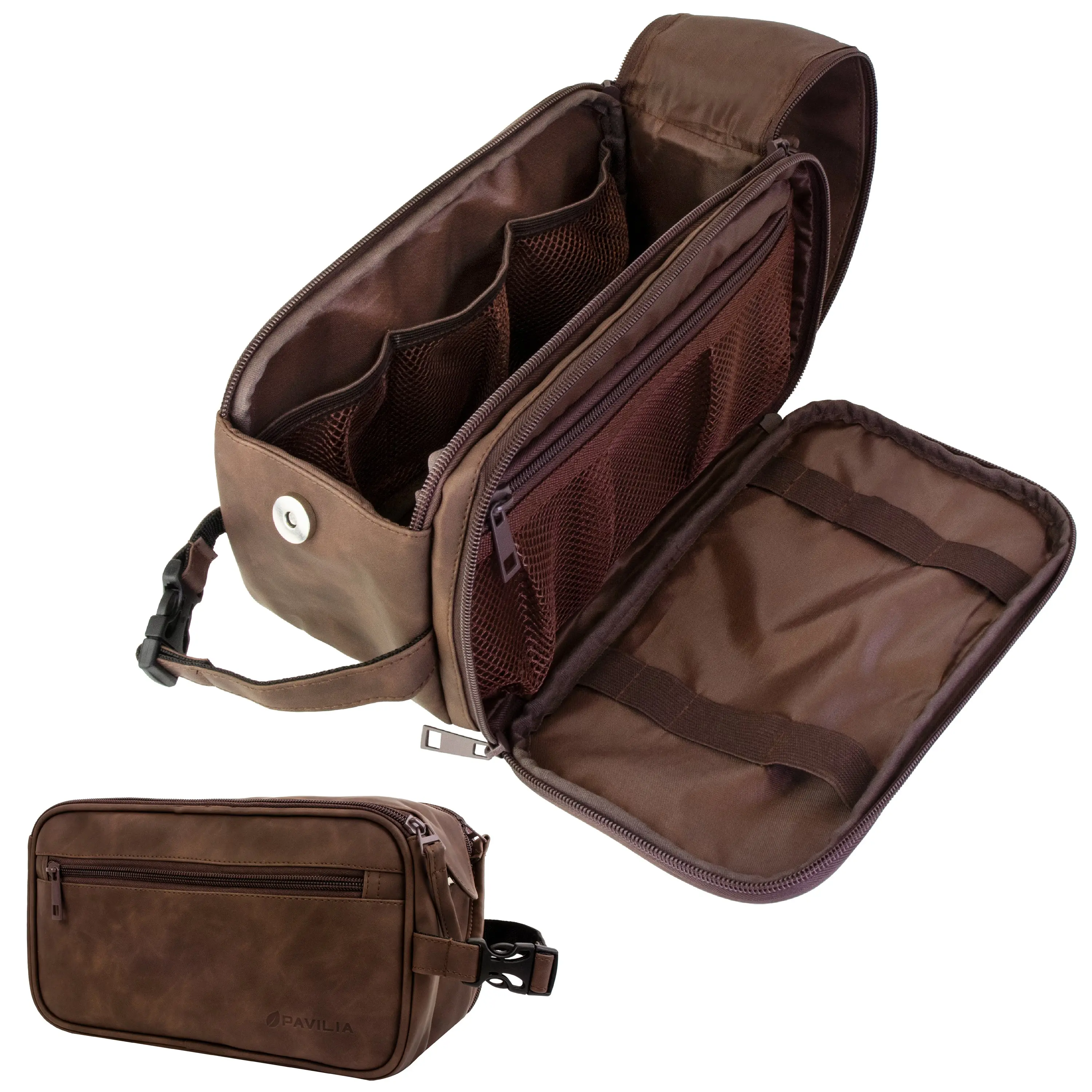 PAVILIA Toiletry Bag for Men, Travel Essentials Shaving Dopp Kit, Mens Travel Bag Toiletries Organizer Case for Grooming, PU Leather Water Resistant Cosmetic Bag Pouch