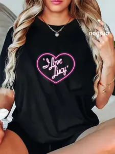 100% Cotton I Love Lucy Neon Logo T-Shirt Casual Graphic Printed Tee