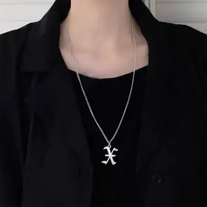 1pc Casual and Fashionable Men's Stainless Steel Square 26 Letter Pendant Necklace Hip-hop Fashionable Daily Accessories