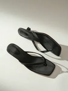 Women's Square Toe Kitten Heel Flip Flops, Minimalist Thong Slide Sandals, Elegant Low Heel Summer Beach Shoes for Vacation, Daily & Party Wear Rubber Footwear