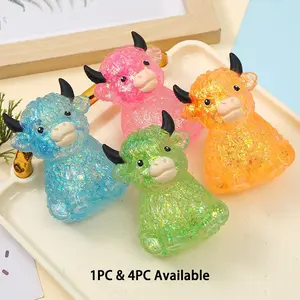 Highland Cow Squishy, Mini Cute Animal Squeeze Toy for Adults, Slow Rising Sensory Fidget Stress Ballfor Anxiety Relief, Easter Basket Stuffer Party Favor Gift for Cow Lover