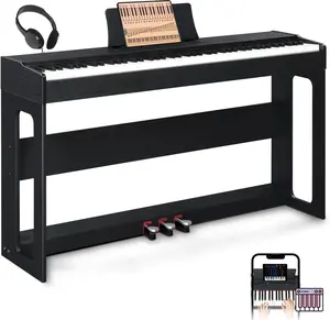 Glarry Digital Piano 88-Key Weighted Action Electric Piano with 3-Pedal Unit, Double Bluetooth, Split/Touch/Transpose Control Functions
