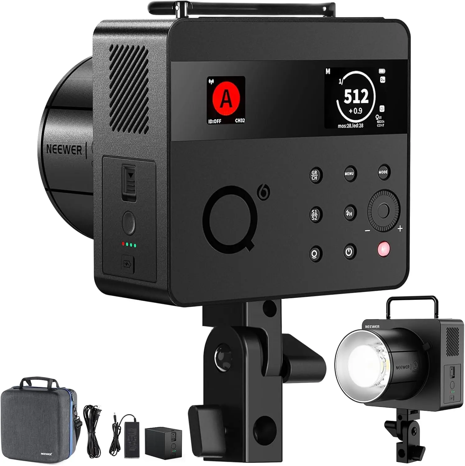 NEEWER Q6 600Ws 2.4G TTL Outdoor Studio Flash App Control, Compatible with Godox, 1/1-1/512, 1/8000 HSS 3000mAh Strobe Light, 30W Bi Color LED Modeling Lamp/400 Full Power Flash/0.01-0.9s Recycle tiktokshopbacktoschool
