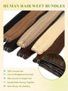 Sew In Hair Weft Hair Extensions Real Human Hair. Double Weft Extensions, Invisible and natural, durable and comfortable, with salon quality. Can be cut & DIY freely, perfect as prom hair extension for a gorgeous hairstyle.