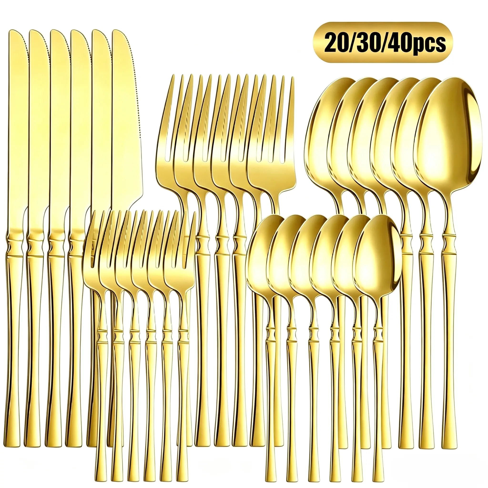 20/30/40-Piece Stainless Steel Silverware Set for 6-Mirror-Polished Knives, Forks, Spoons, Teaspoons & Dessert Forks,Durable and Dishwasher-Safe Modern Tableware Sets Dinnerware Sets Stylish Sturdy Cutlery Metal