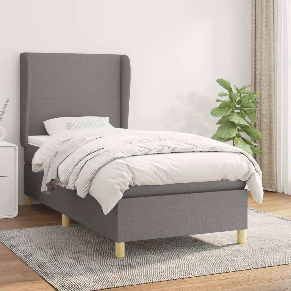 Box Spring Bed with Mattress Dark Gray Twin Fabric
