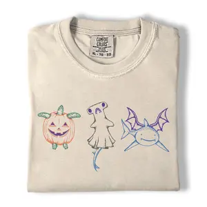 Comfort Colors Halloween Shark Shirt, Pumpkin Turtle Graphic Tee, Spooky Hammerhead Shark Ghost Shirt, Halloween Gift for Ocean Animal Lovers