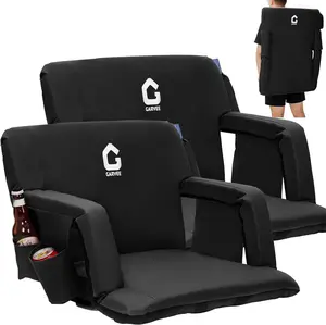 Reclining Stadium Chair 2 Pack, Bleacher Chair with Back Support, 6 Adjustable Angles, Armrests and Cup Holders, Anti-Slip Mat & Large Pockets, Portable Padded Bleacher Chairs for Events