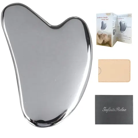 InfiniteRelax Natural Terahertz Stone Gua Sha Facial Beauty Massager - Manual Adult Scraping Tool (Single Item) with Cold/Heat Quick Function, Reduces Puffiness, Anti-Wrinkle, Pre-Spa Face Massage for Fresh Skin, Wash Before Use