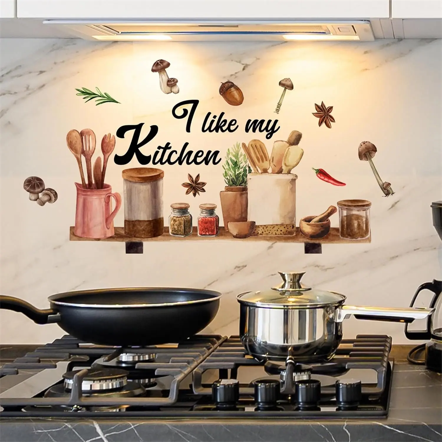 Removable Vinyl Kitchenware Utensil Wall Stickers - Decorative Adhesive Stickers, "I Love My Kitchen" DIY Sticker Decorations for Home Kitchen Dining Room Decor